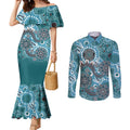 Personalised NAIDOC Week 50 Years Deadly Always Couples Matching Mermaid Dress and Long Sleeve Button Shirt Teal Aboriginal Artwork Dot Painting