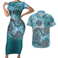 Personalised NAIDOC Week 50 Years Deadly Always Couples Matching Short Sleeve Bodycon Dress and Hawaiian Shirt Teal Aboriginal Artwork Dot Painting