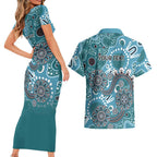 Personalised NAIDOC Week 50 Years Deadly Always Couples Matching Short Sleeve Bodycon Dress and Hawaiian Shirt Teal Aboriginal Artwork Dot Painting