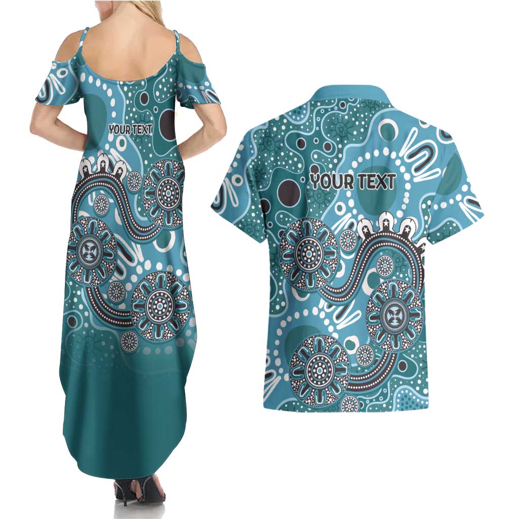 Personalised NAIDOC Week 50 Years Deadly Always Couples Matching Summer Maxi Dress and Hawaiian Shirt Teal Aboriginal Artwork Dot Painting