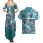 Personalised NAIDOC Week 50 Years Deadly Always Couples Matching Summer Maxi Dress and Hawaiian Shirt Teal Aboriginal Artwork Dot Painting