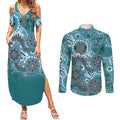 Personalised NAIDOC Week 50 Years Deadly Always Couples Matching Summer Maxi Dress and Long Sleeve Button Shirt Teal Aboriginal Artwork Dot Painting
