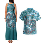 Personalised NAIDOC Week 50 Years Deadly Always Couples Matching Tank Maxi Dress and Hawaiian Shirt Teal Aboriginal Artwork Dot Painting