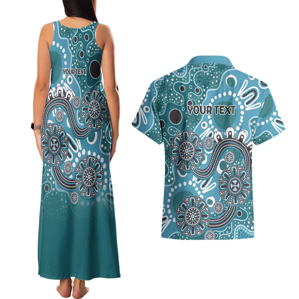 Personalised NAIDOC Week 50 Years Deadly Always Couples Matching Tank Maxi Dress and Hawaiian Shirt Teal Aboriginal Artwork Dot Painting