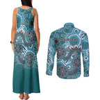 Personalised NAIDOC Week 50 Years Deadly Always Couples Matching Tank Maxi Dress and Long Sleeve Button Shirt Teal Aboriginal Artwork Dot Painting