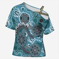 Personalised NAIDOC Week 50 Years Deadly Always Cross Shoulder Shirt Teal Aboriginal Artwork Dot Painting