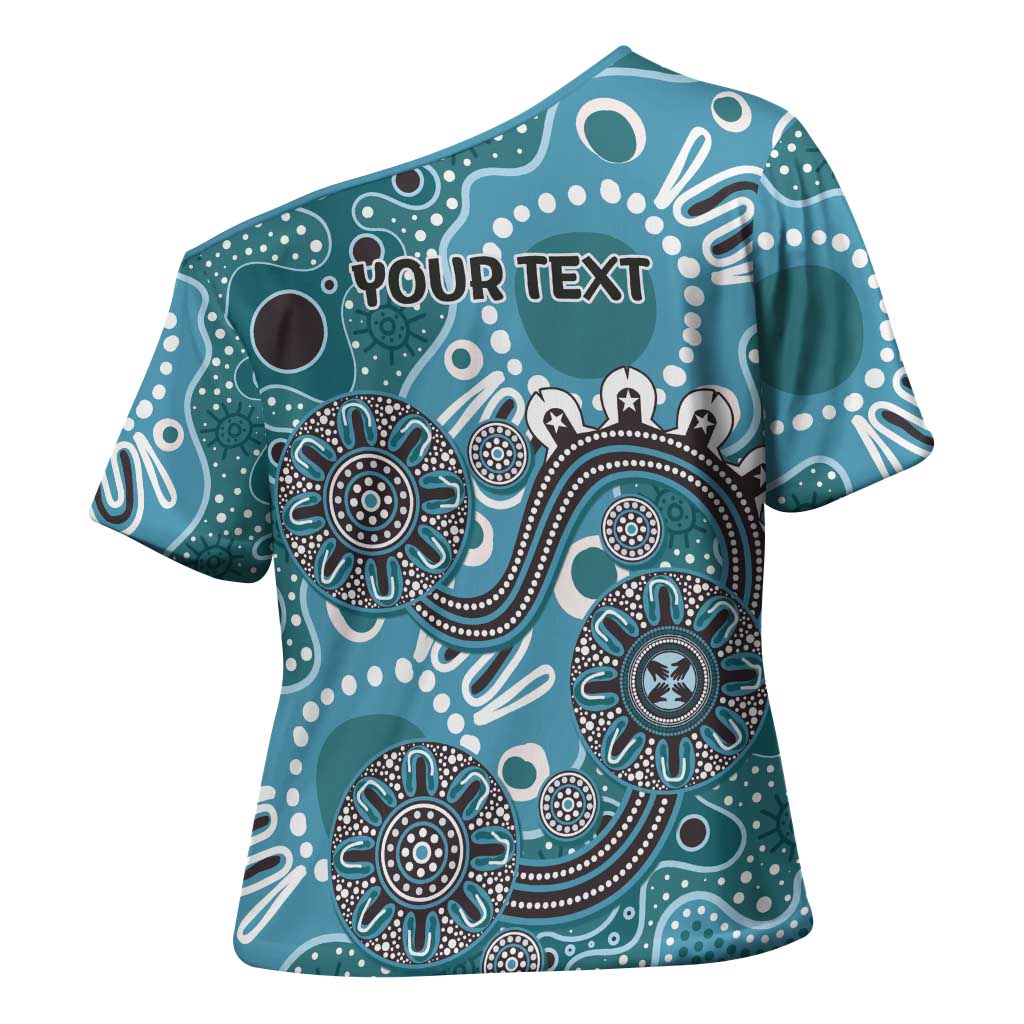 Personalised NAIDOC Week 50 Years Deadly Always Cross Shoulder Shirt Teal Aboriginal Artwork Dot Painting