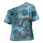 Personalised NAIDOC Week 50 Years Deadly Always Cross Shoulder Shirt Teal Aboriginal Artwork Dot Painting