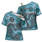 Personalised NAIDOC Week 50 Years Deadly Always Cross Shoulder Shirt Teal Aboriginal Artwork Dot Painting