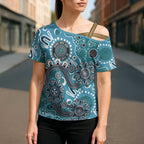 Personalised NAIDOC Week 50 Years Deadly Always Cross Shoulder Shirt Teal Aboriginal Artwork Dot Painting