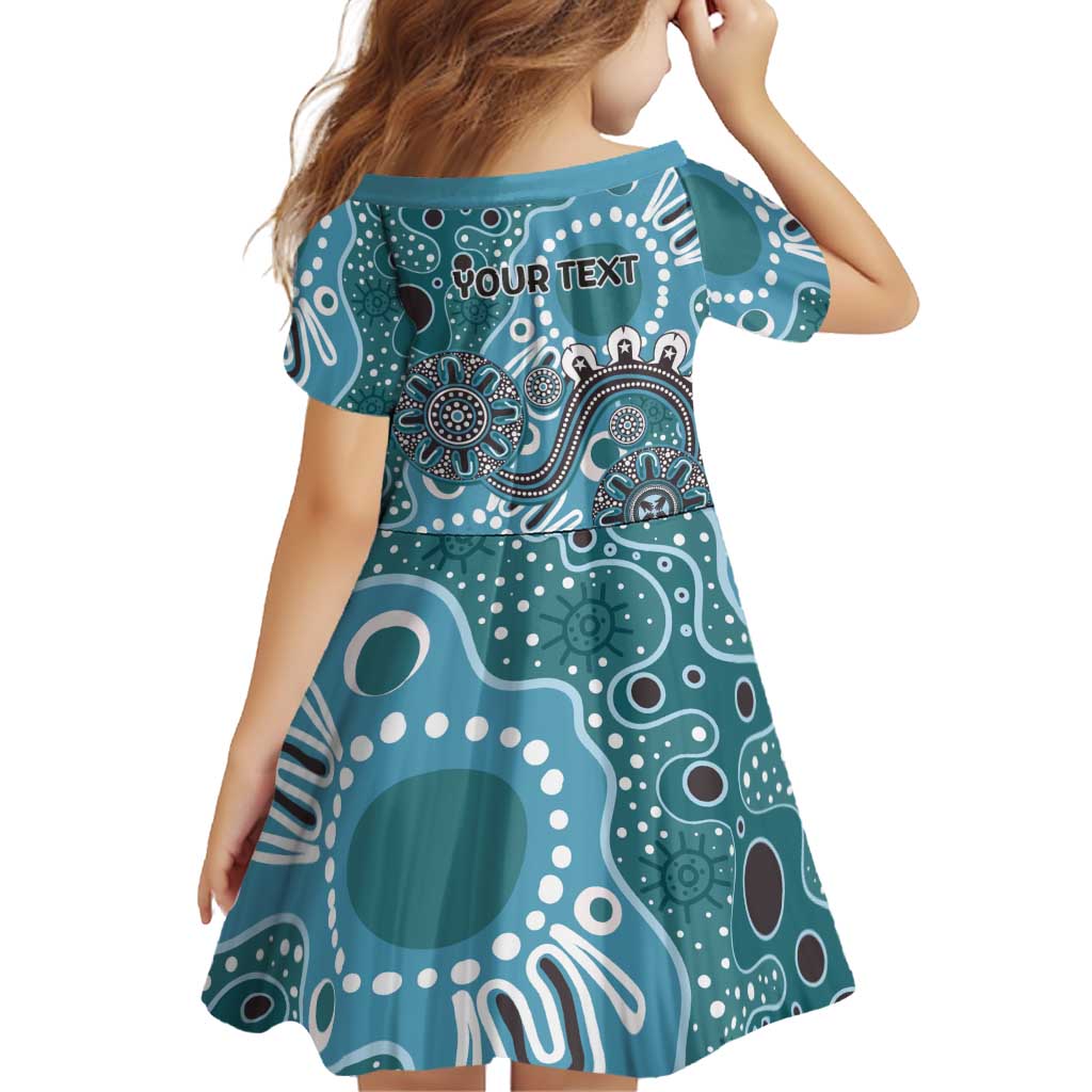 Personalised NAIDOC Week 50 Years Deadly Always Family Matching Long Sleeve Bodycon Dress and Hawaiian Shirt Teal Aboriginal Artwork Dot Painting