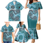 Personalised NAIDOC Week 50 Years Deadly Always Family Matching Mermaid Dress and Hawaiian Shirt Teal Aboriginal Artwork Dot Painting