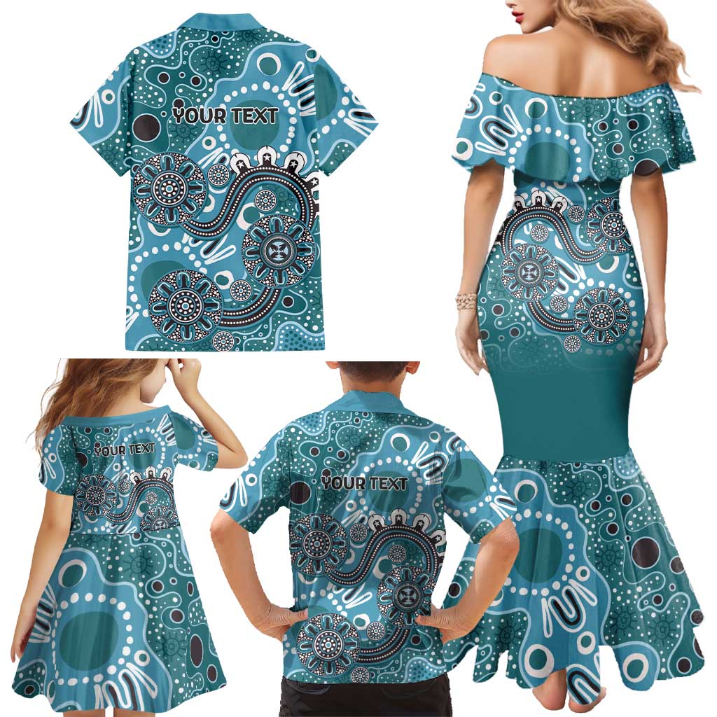 Personalised NAIDOC Week 50 Years Deadly Always Family Matching Mermaid Dress and Hawaiian Shirt Teal Aboriginal Artwork Dot Painting