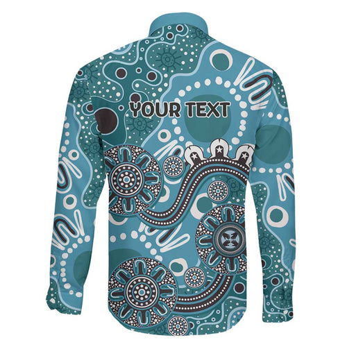 Personalised NAIDOC Week 50 Years Deadly Always Family Matching Off The Shoulder Long Sleeve Dress and Hawaiian Shirt Teal Aboriginal Artwork Dot Painting