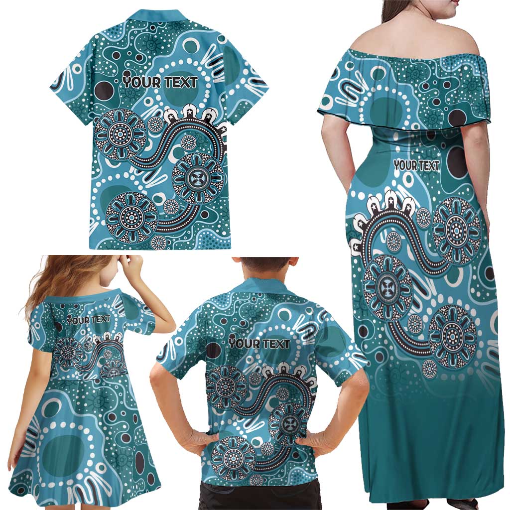 Personalised NAIDOC Week 50 Years Deadly Always Family Matching Off Shoulder Maxi Dress and Hawaiian Shirt Teal Aboriginal Artwork Dot Painting