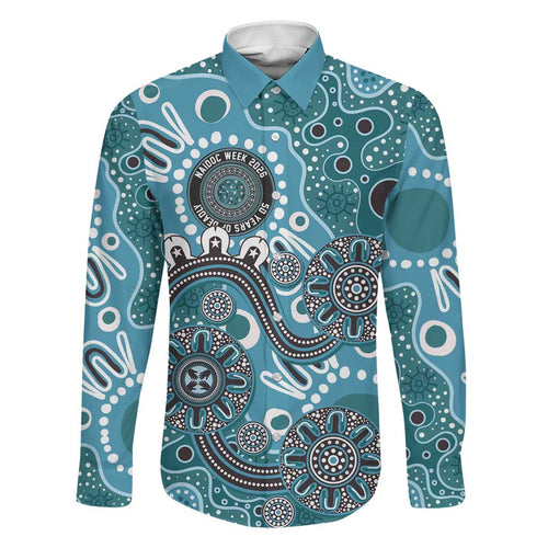Personalised NAIDOC Week 50 Years Deadly Always Family Matching Off Shoulder Maxi Dress and Hawaiian Shirt Teal Aboriginal Artwork Dot Painting