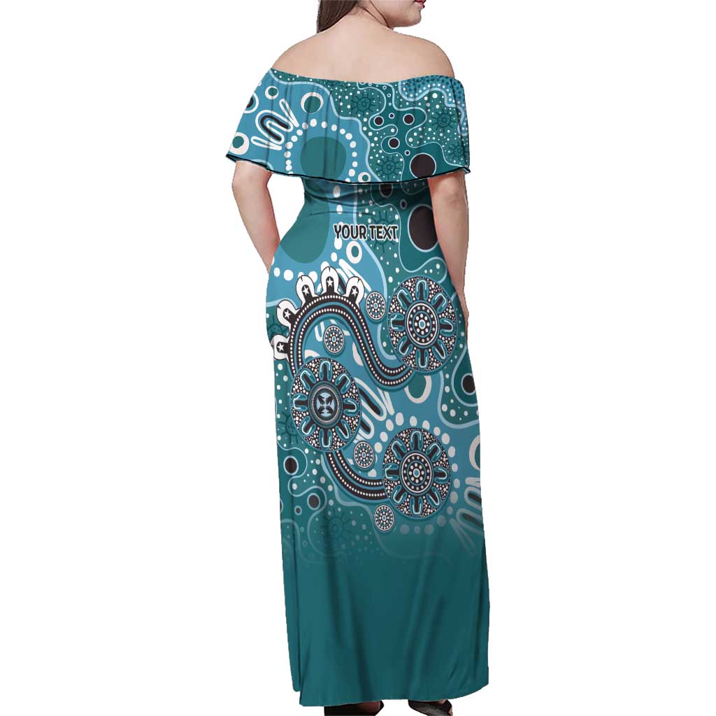 Personalised NAIDOC Week 50 Years Deadly Always Family Matching Off Shoulder Maxi Dress and Hawaiian Shirt Teal Aboriginal Artwork Dot Painting