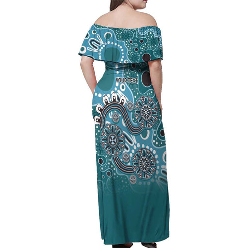 Personalised NAIDOC Week 50 Years Deadly Always Family Matching Off Shoulder Maxi Dress and Hawaiian Shirt Teal Aboriginal Artwork Dot Painting