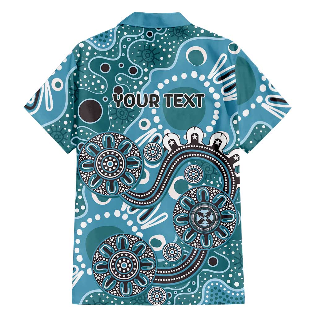 Personalised NAIDOC Week 50 Years Deadly Always Family Matching Off Shoulder Short Dress and Hawaiian Shirt Teal Aboriginal Artwork Dot Painting