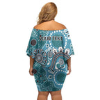 Personalised NAIDOC Week 50 Years Deadly Always Family Matching Off Shoulder Short Dress and Hawaiian Shirt Teal Aboriginal Artwork Dot Painting