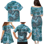 Personalised NAIDOC Week 50 Years Deadly Always Family Matching Puletasi and Hawaiian Shirt Teal Aboriginal Artwork Dot Painting