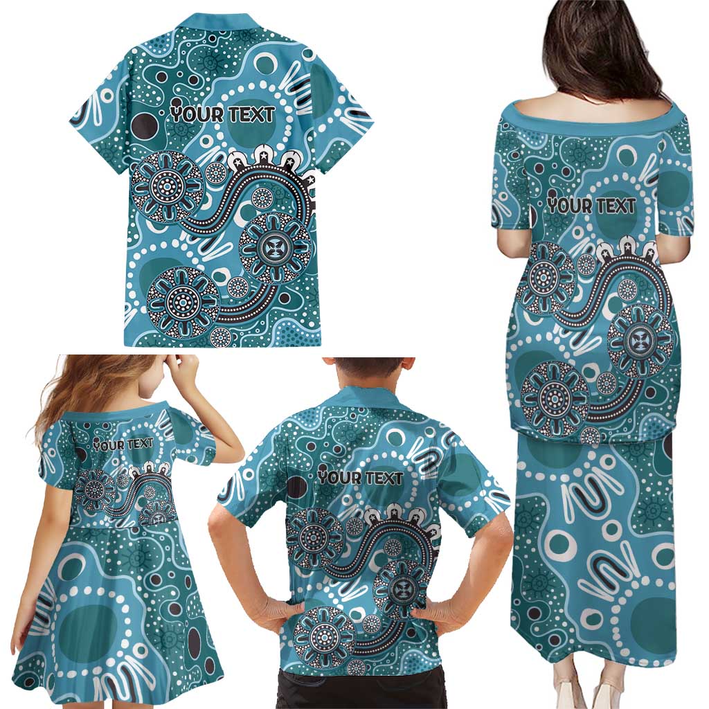 Personalised NAIDOC Week 50 Years Deadly Always Family Matching Puletasi and Hawaiian Shirt Teal Aboriginal Artwork Dot Painting