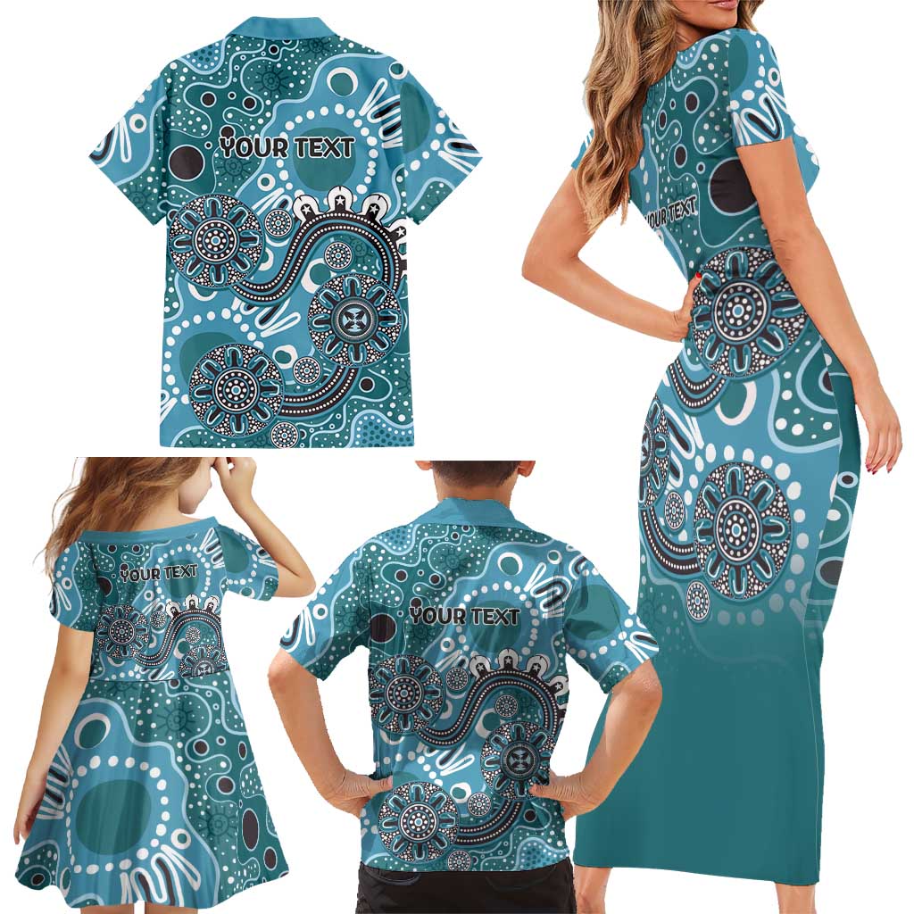 Personalised NAIDOC Week 50 Years Deadly Always Family Matching Short Sleeve Bodycon Dress and Hawaiian Shirt Teal Aboriginal Artwork Dot Painting