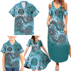 Personalised NAIDOC Week 50 Years Deadly Always Family Matching Summer Maxi Dress and Hawaiian Shirt Teal Aboriginal Artwork Dot Painting
