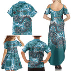 Personalised NAIDOC Week 50 Years Deadly Always Family Matching Summer Maxi Dress and Hawaiian Shirt Teal Aboriginal Artwork Dot Painting