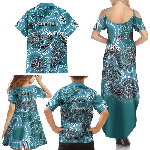 Personalised NAIDOC Week 50 Years Deadly Always Family Matching Summer Maxi Dress and Hawaiian Shirt Teal Aboriginal Artwork Dot Painting