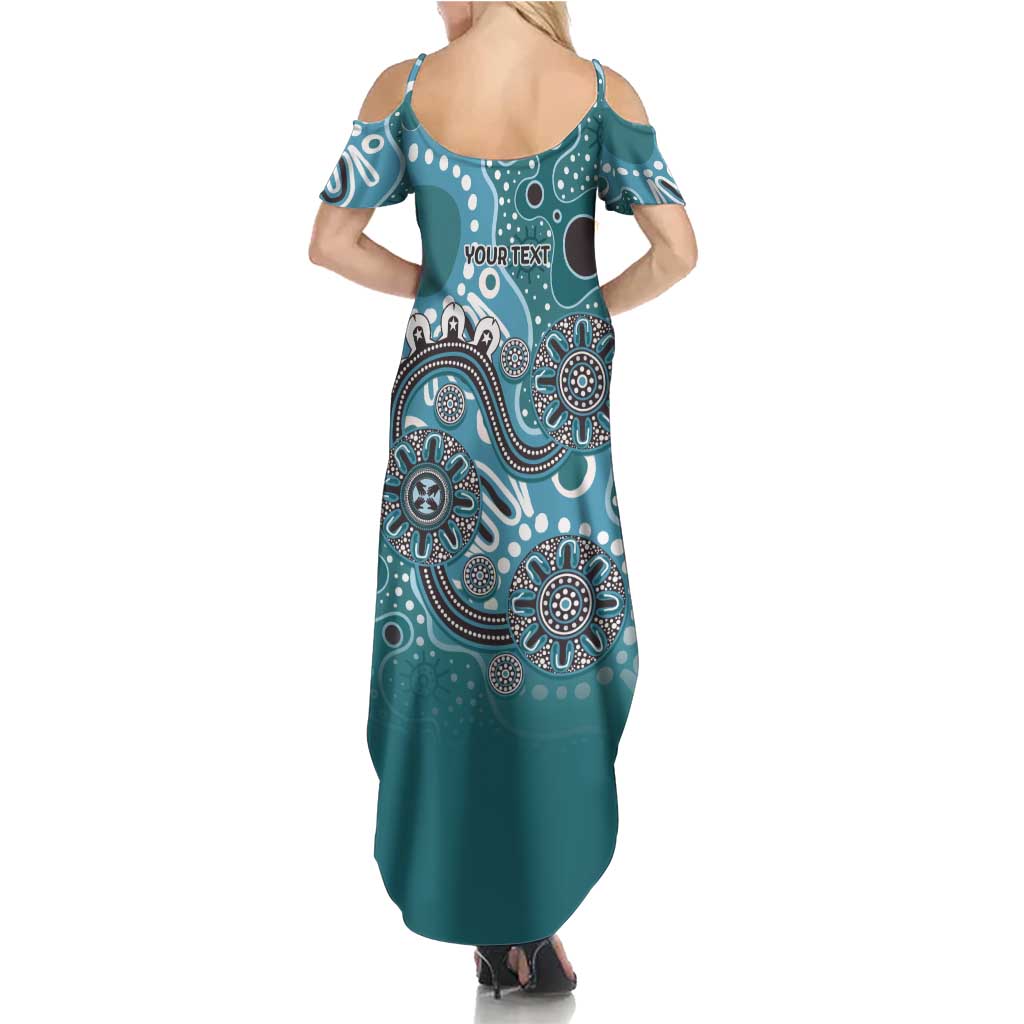 Personalised NAIDOC Week 50 Years Deadly Always Family Matching Summer Maxi Dress and Hawaiian Shirt Teal Aboriginal Artwork Dot Painting