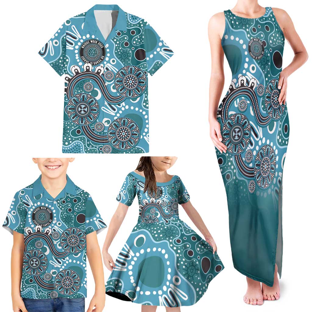 Personalised NAIDOC Week 50 Years Deadly Always Family Matching Tank Maxi Dress and Hawaiian Shirt Teal Aboriginal Artwork Dot Painting