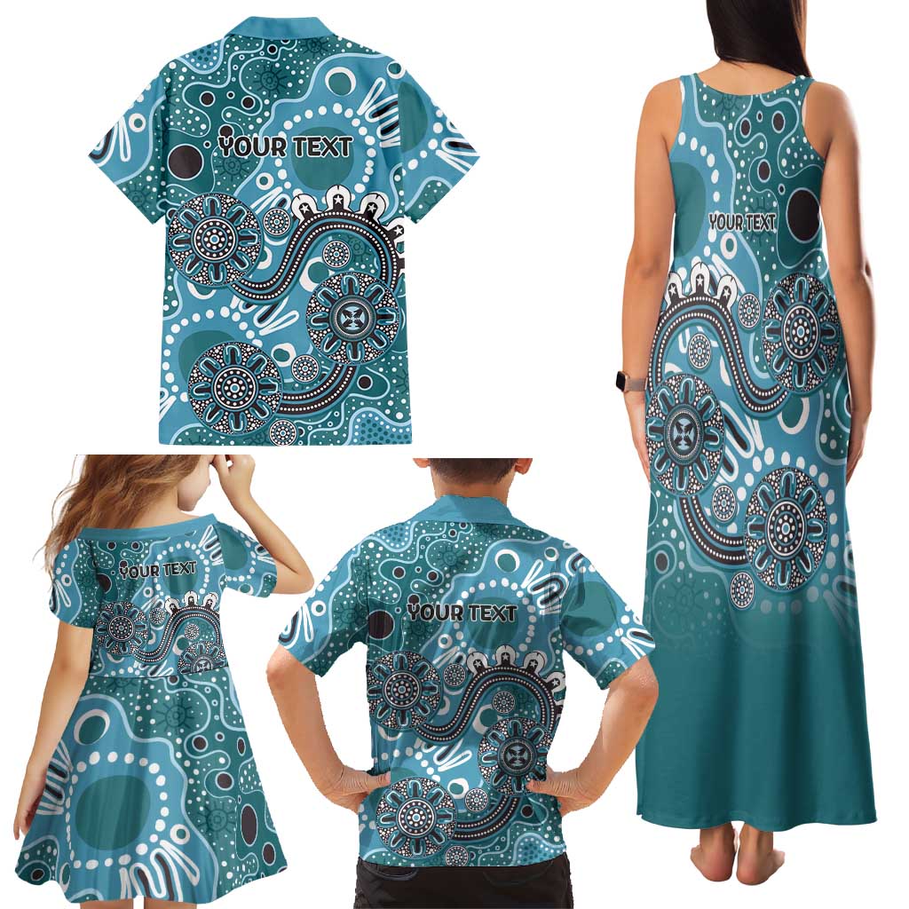 Personalised NAIDOC Week 50 Years Deadly Always Family Matching Tank Maxi Dress and Hawaiian Shirt Teal Aboriginal Artwork Dot Painting
