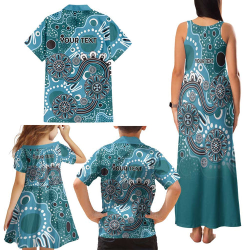 Personalised NAIDOC Week 50 Years Deadly Always Family Matching Tank Maxi Dress and Hawaiian Shirt Teal Aboriginal Artwork Dot Painting