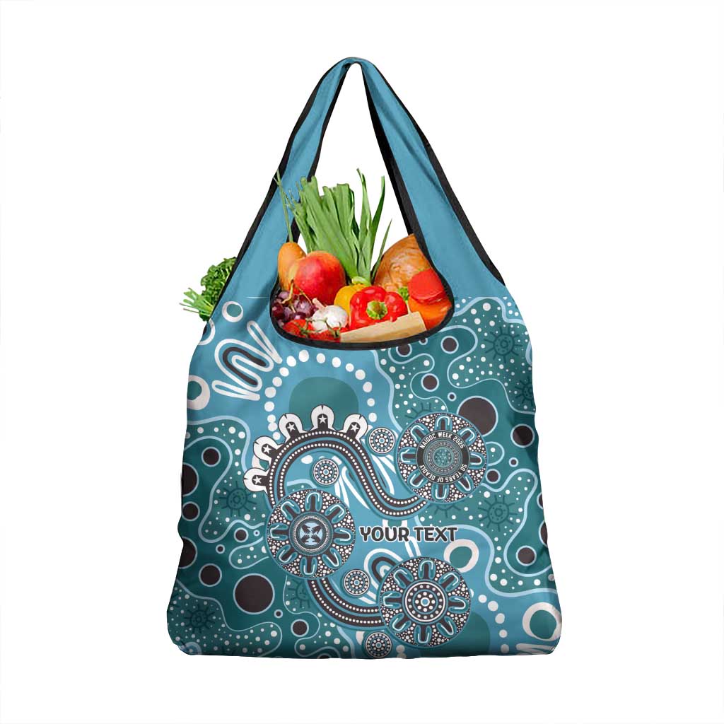 Personalised NAIDOC Week 50 Years Deadly Always Grocery Bag Teal Aboriginal Artwork Dot Painting