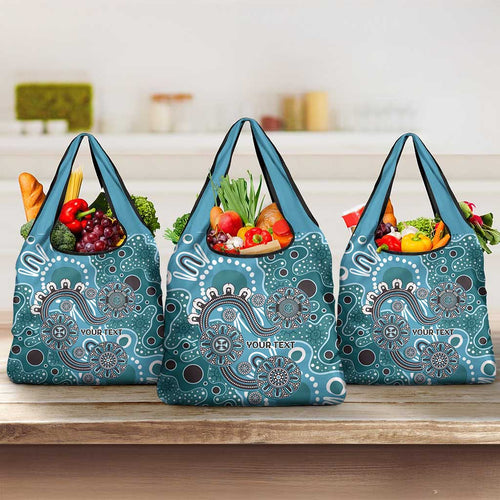 Personalised NAIDOC Week 50 Years Deadly Always Grocery Bag Teal Aboriginal Artwork Dot Painting
