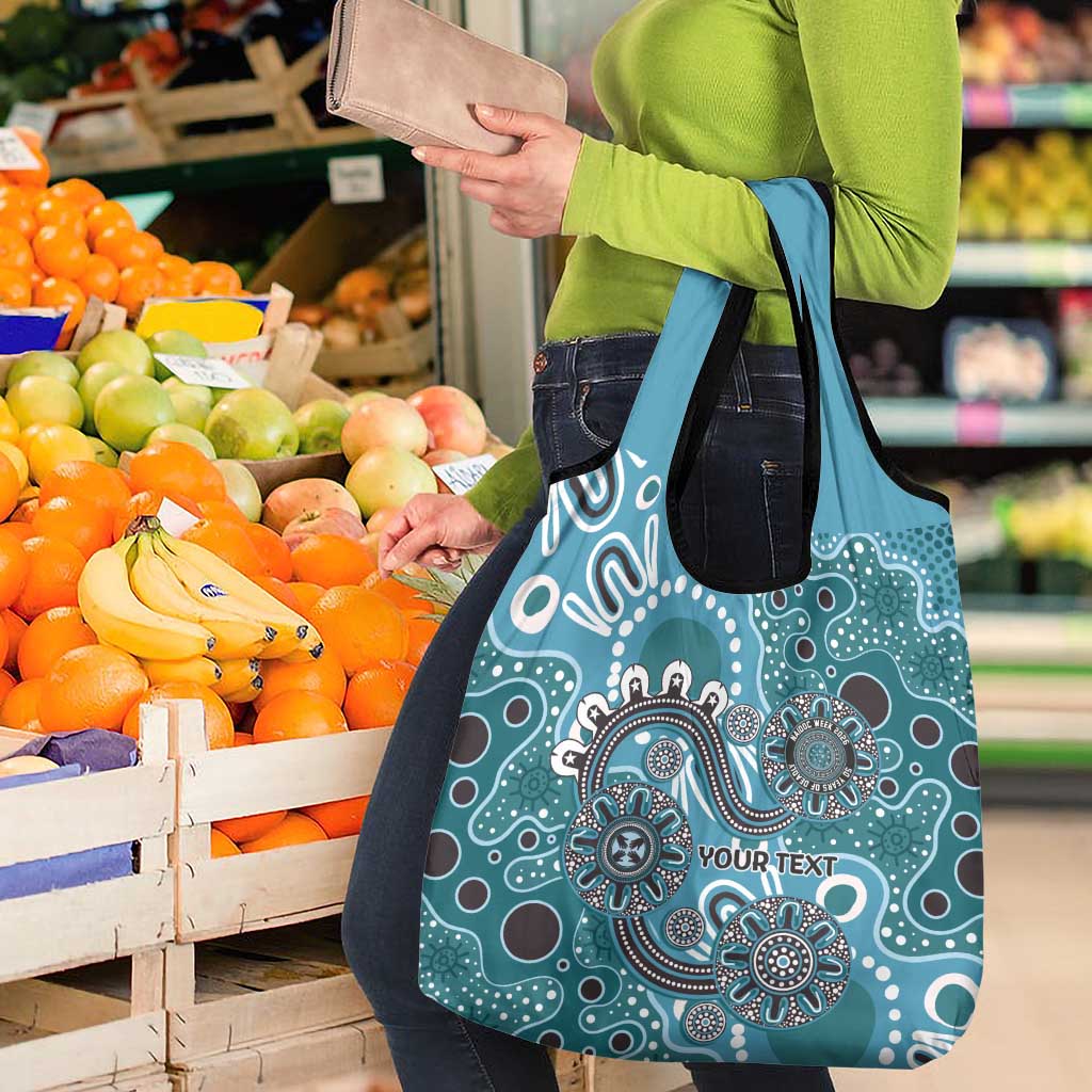 Personalised NAIDOC Week 50 Years Deadly Always Grocery Bag Teal Aboriginal Artwork Dot Painting