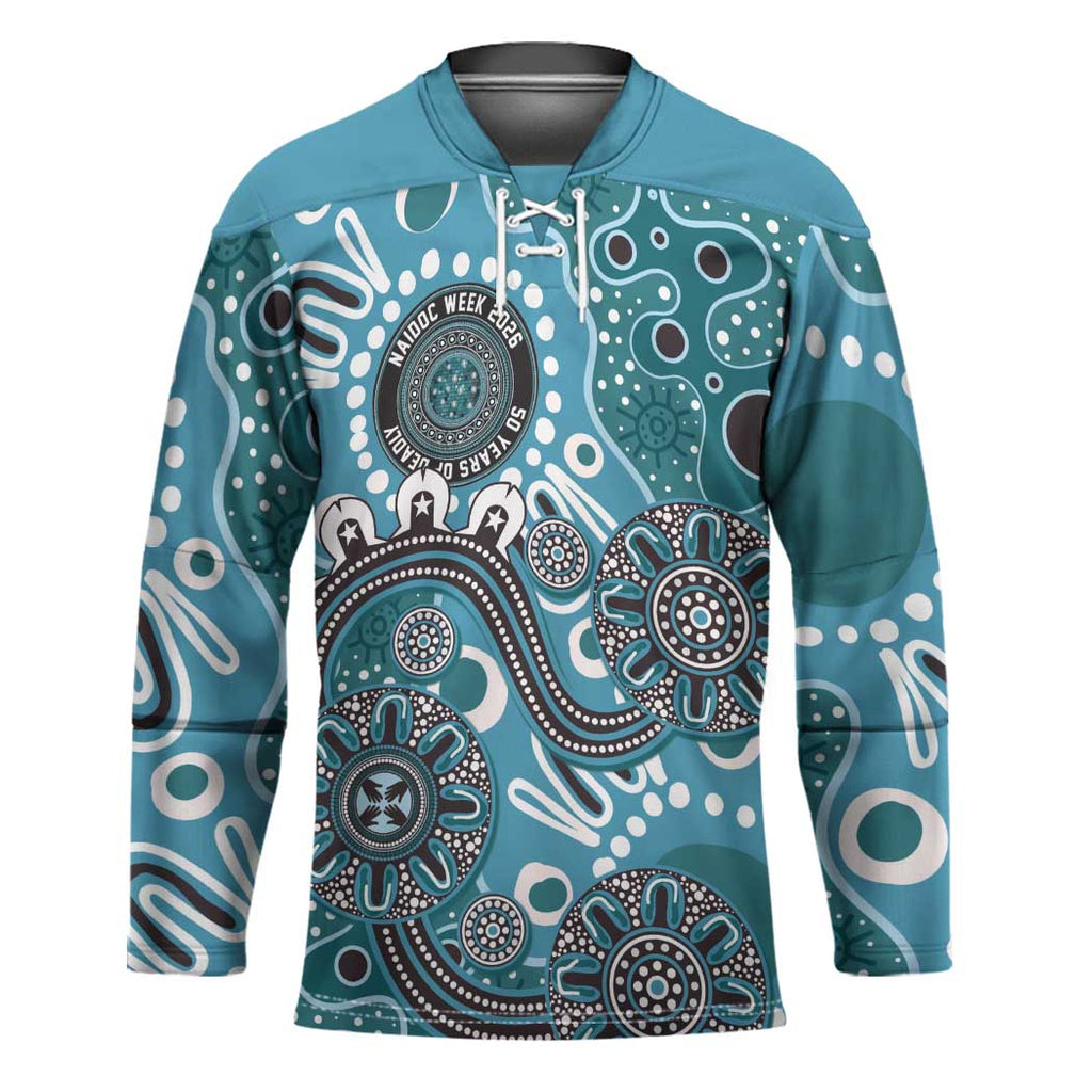 Personalised NAIDOC Week 50 Years Deadly Always Hockey Jersey Teal Aboriginal Artwork Dot Painting
