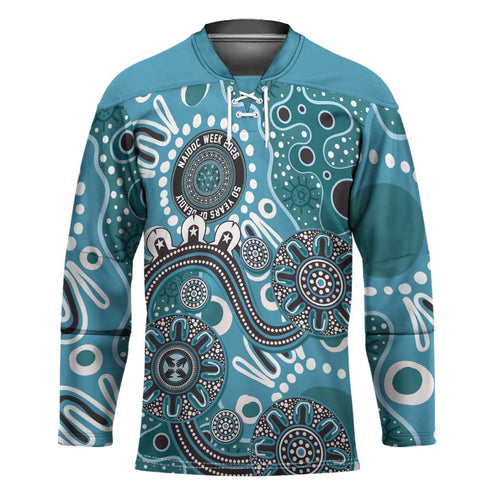 Personalised NAIDOC Week 50 Years Deadly Always Hockey Jersey Teal Aboriginal Artwork Dot Painting