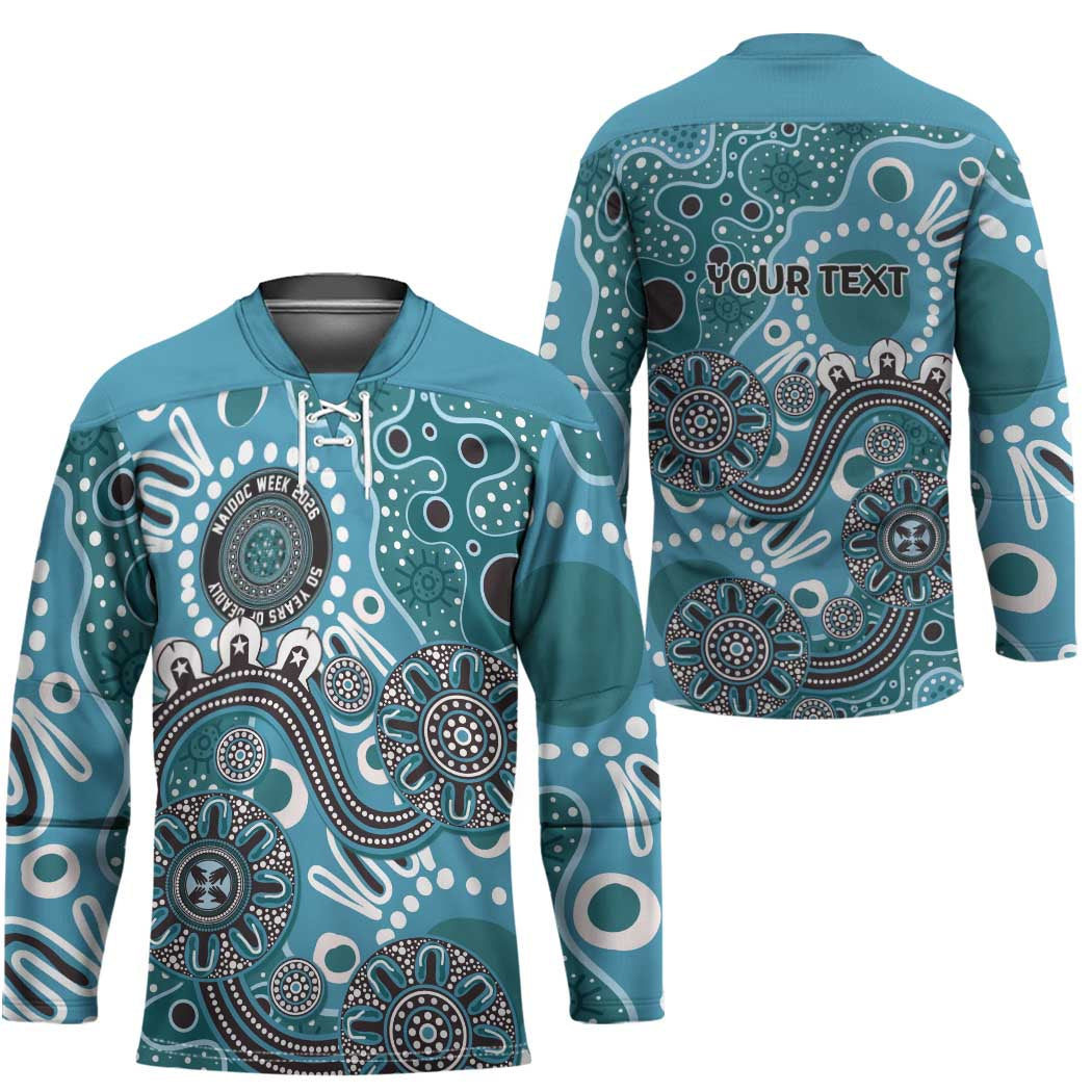 Personalised NAIDOC Week 50 Years Deadly Always Hockey Jersey Teal Aboriginal Artwork Dot Painting