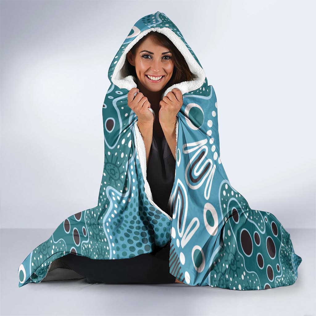Personalised NAIDOC Week 50 Years Deadly Always Hooded Blanket Teal Aboriginal Artwork Dot Painting