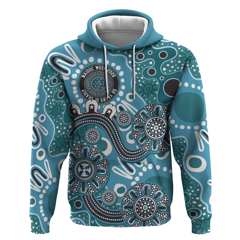 Personalised NAIDOC Week 50 Years Deadly Always Hoodie Teal Aboriginal Artwork Dot Painting