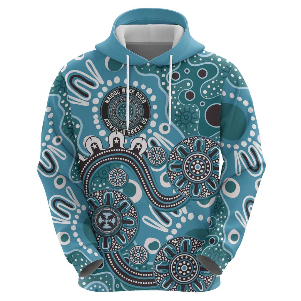 Personalised NAIDOC Week 50 Years Deadly Always Hoodie Teal Aboriginal Artwork Dot Painting