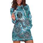 Personalised NAIDOC Week 50 Years Deadly Always Hoodie Dress Teal Aboriginal Artwork Dot Painting