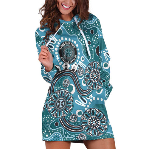 Personalised NAIDOC Week 50 Years Deadly Always Hoodie Dress Teal Aboriginal Artwork Dot Painting
