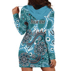 Personalised NAIDOC Week 50 Years Deadly Always Hoodie Dress Teal Aboriginal Artwork Dot Painting