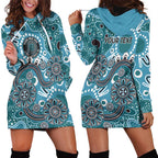 Personalised NAIDOC Week 50 Years Deadly Always Hoodie Dress Teal Aboriginal Artwork Dot Painting