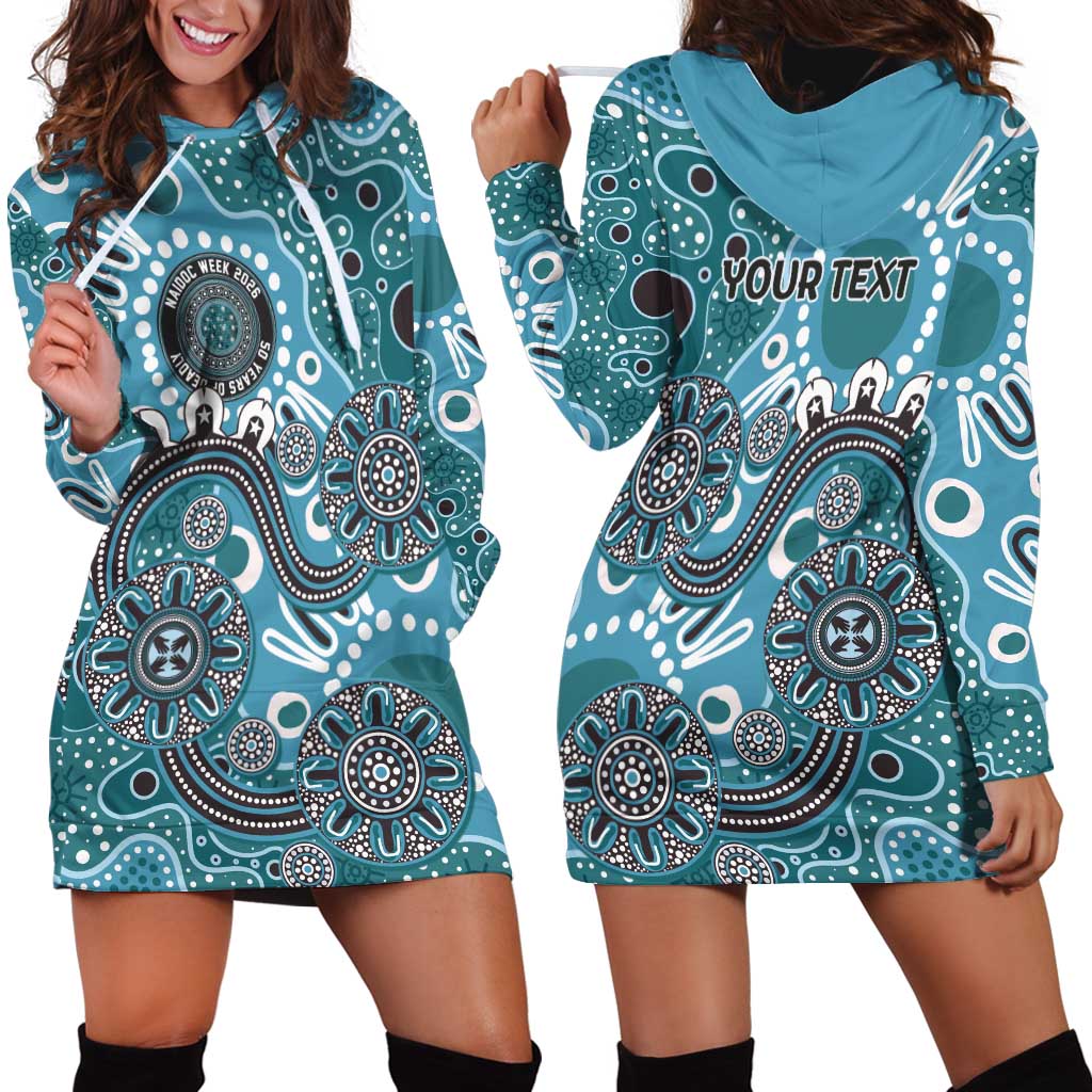 Personalised NAIDOC Week 50 Years Deadly Always Hoodie Dress Teal Aboriginal Artwork Dot Painting