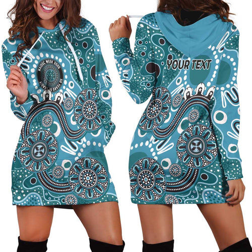 Personalised NAIDOC Week 50 Years Deadly Always Hoodie Dress Teal Aboriginal Artwork Dot Painting
