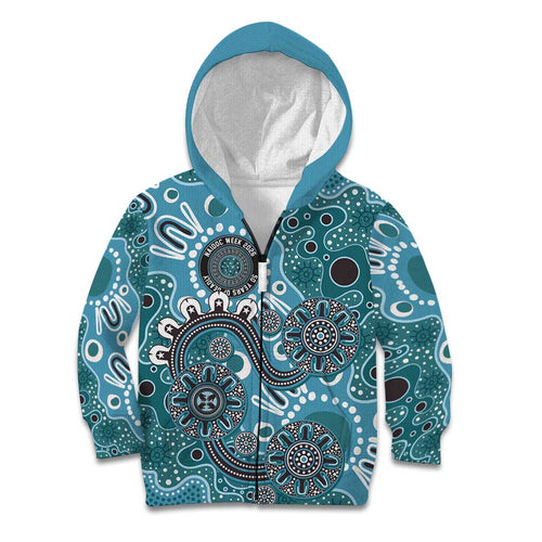 Personalised NAIDOC Week 50 Years Deadly Always Kid Hoodie Teal Aboriginal Artwork Dot Painting